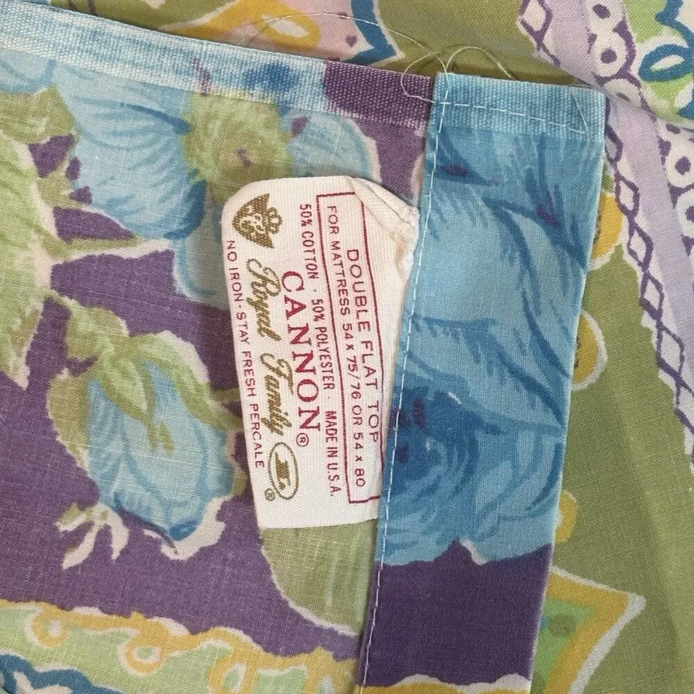 Vtg Cannon Royal Family Flat Sheet Double‎ 70s Cottagecore Chintz Floral MCM